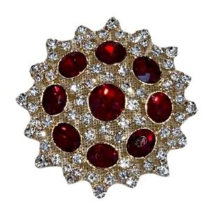 NWB Monet Gold Red White Crystal Snowflake Holiday Brooch